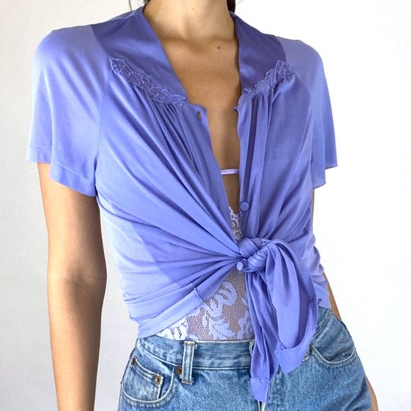 Vintage Periwinkle Button Down Blouse Boho - Picture 5 of 12